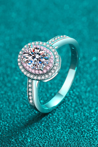 1 Carat Pink Oval-Cut Sparkala™ 925 Sterling Silver Halo Ring by Sparkala