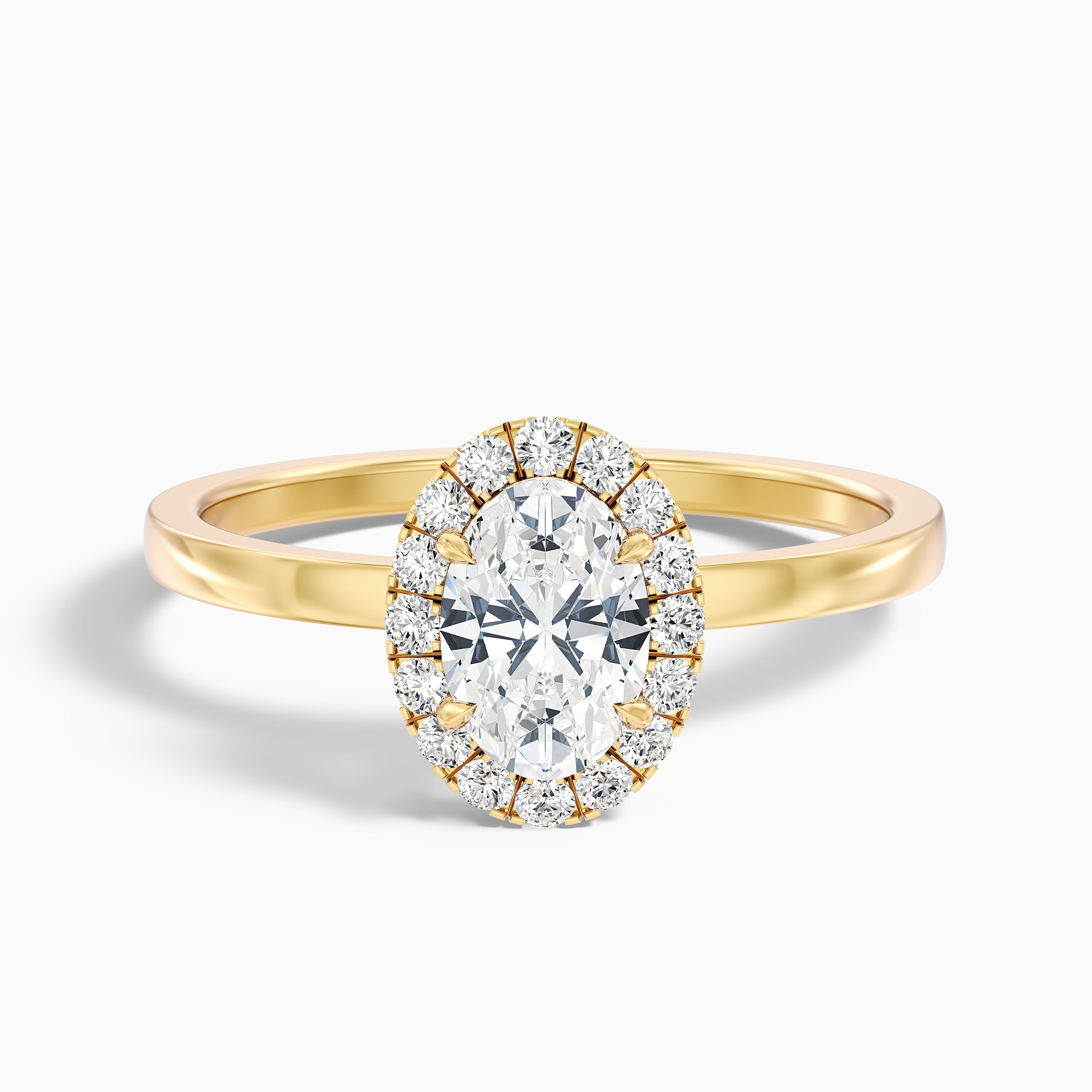 Cris 2 Carat Oval Halo Moissanite Engagement Ring in 18k Yellow Gold