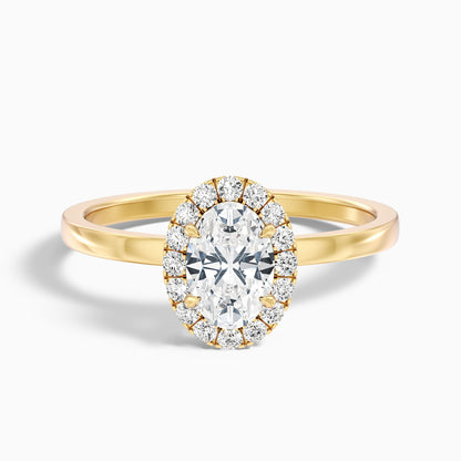 Cris 3 Carat Oval Halo Moissanite Engagement Ring in 14k Rose Gold