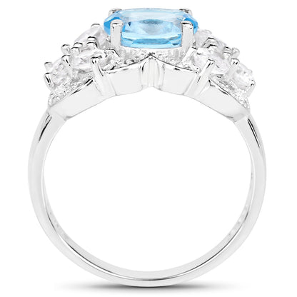 3.20 Carat Genuine Blue Topaz and White Zircon .925 Sterling Silver Ring  DestGlow