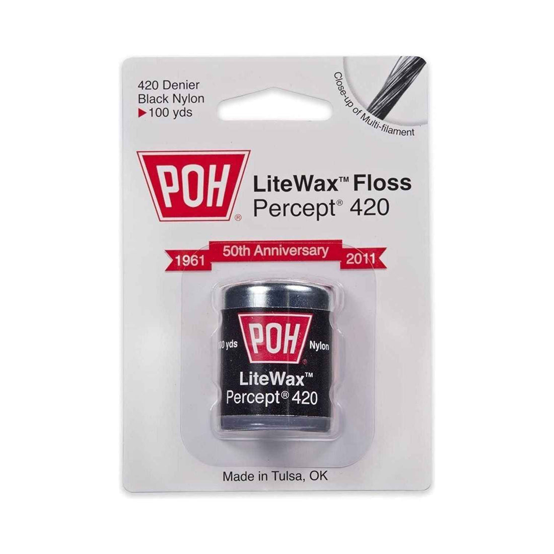 POH Litewax Dental Floss, Percept 630, Black Nylon 75 Yards