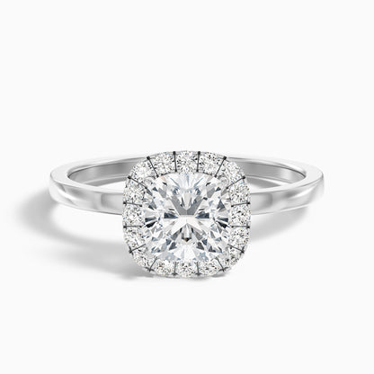 Claire 1 Carat Cushion Cut Halo Moissanite Engagement Ring in 18k Yellow Gold
