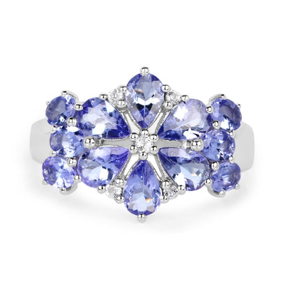 3.36 Carat Genuine Tanzanite and White Topaz .925 Sterling Silver Ring  DestGlow