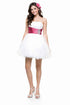 CLEARANCE - Cinderella Divine 077 Short Strapless White Dress Hot Pink Rhinestone Waist Tulle by DiscountDressShop