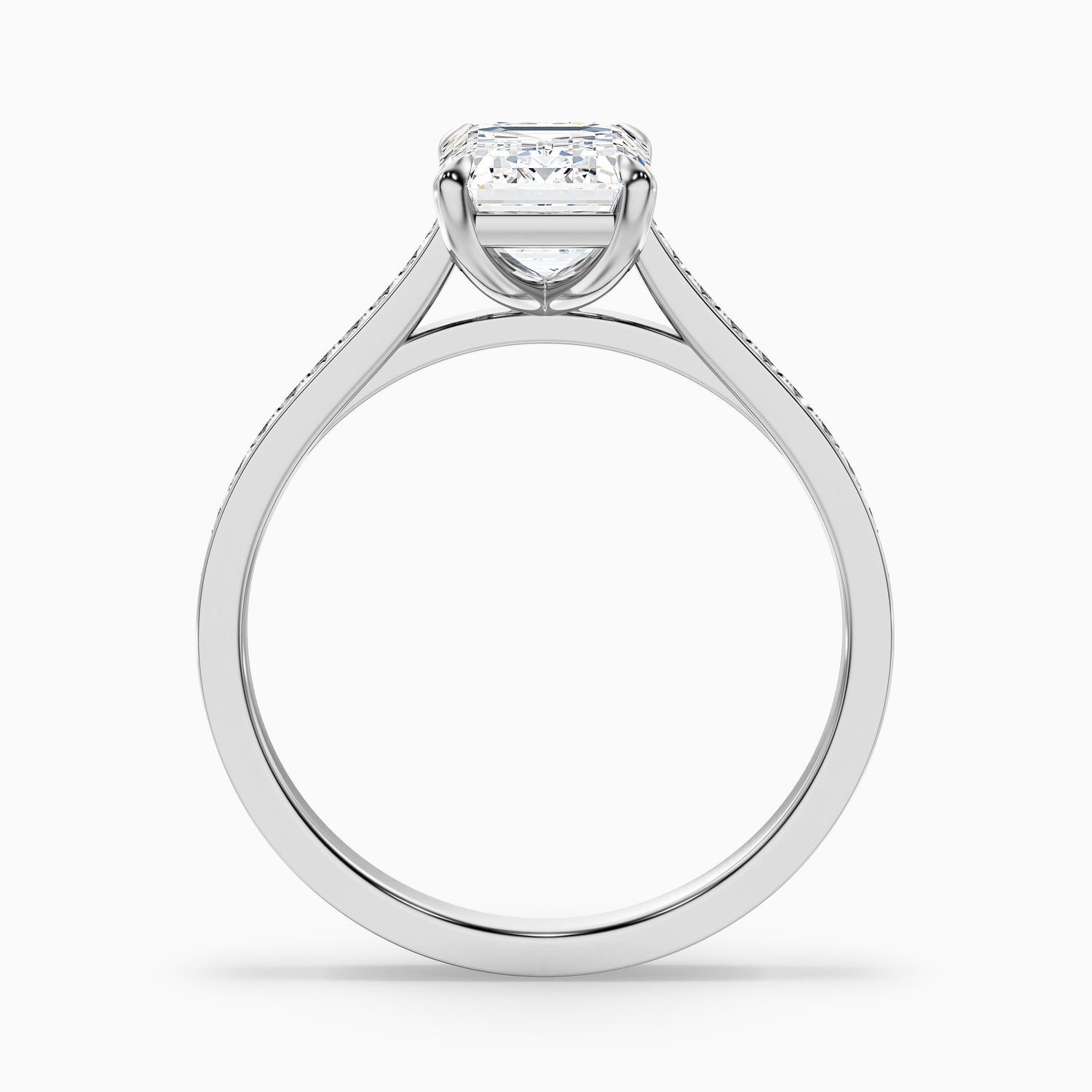 Chase 5 Carat Emerald Cut Side Stone Pave Moissanite Engagement Ring in 14k White Gold