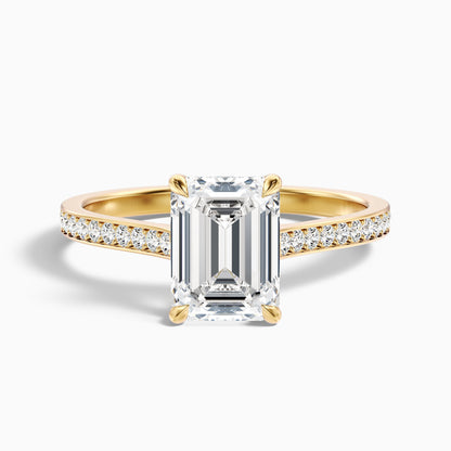 Eliza 4.5 Carat Emerald Cut Side Stone Pave Lab Grown Diamond Ring in 10k Yellow Gold