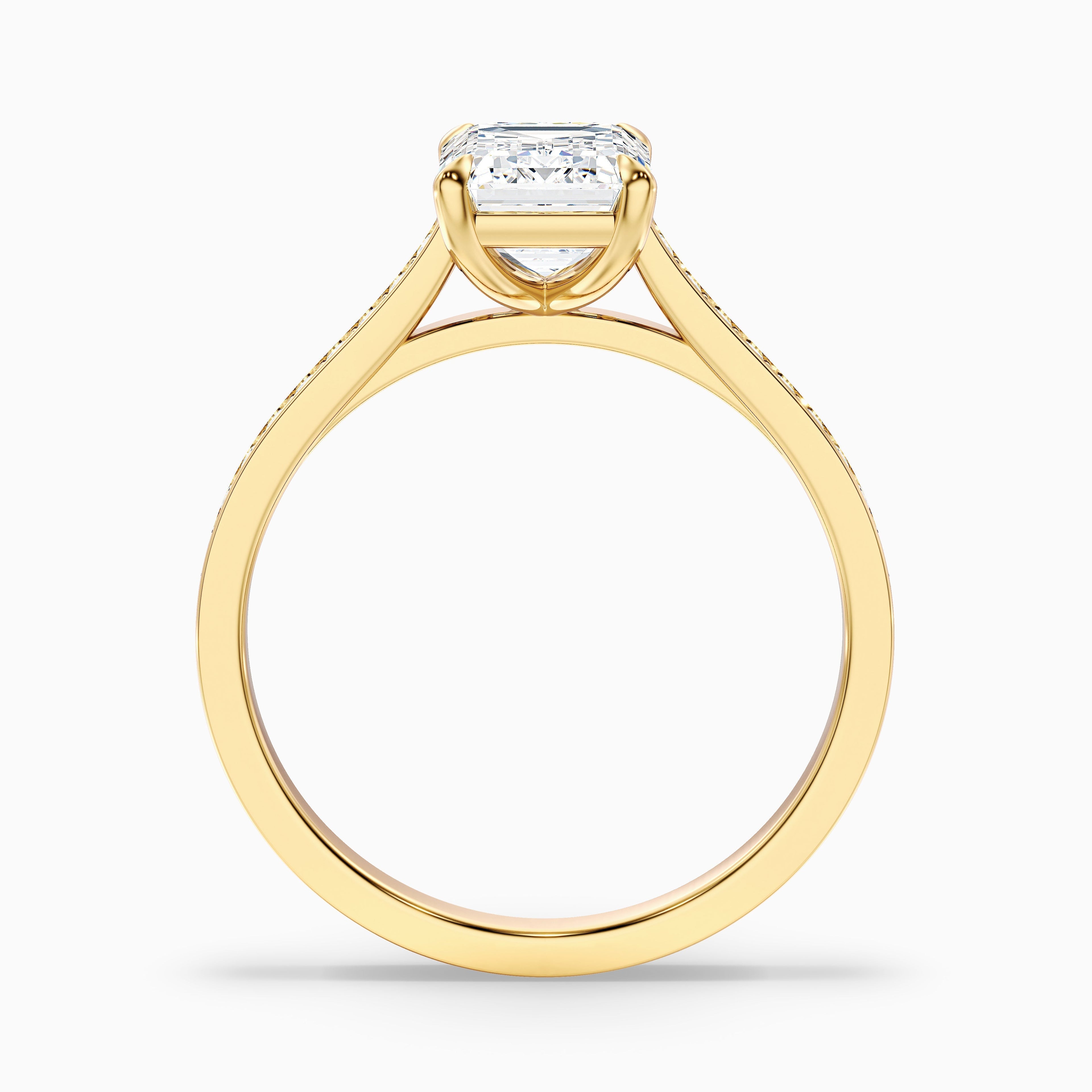 Eliza 2 Carat Emerald Cut Side Stone Pave Lab Grown Diamond Ring in 18k Yellow Gold