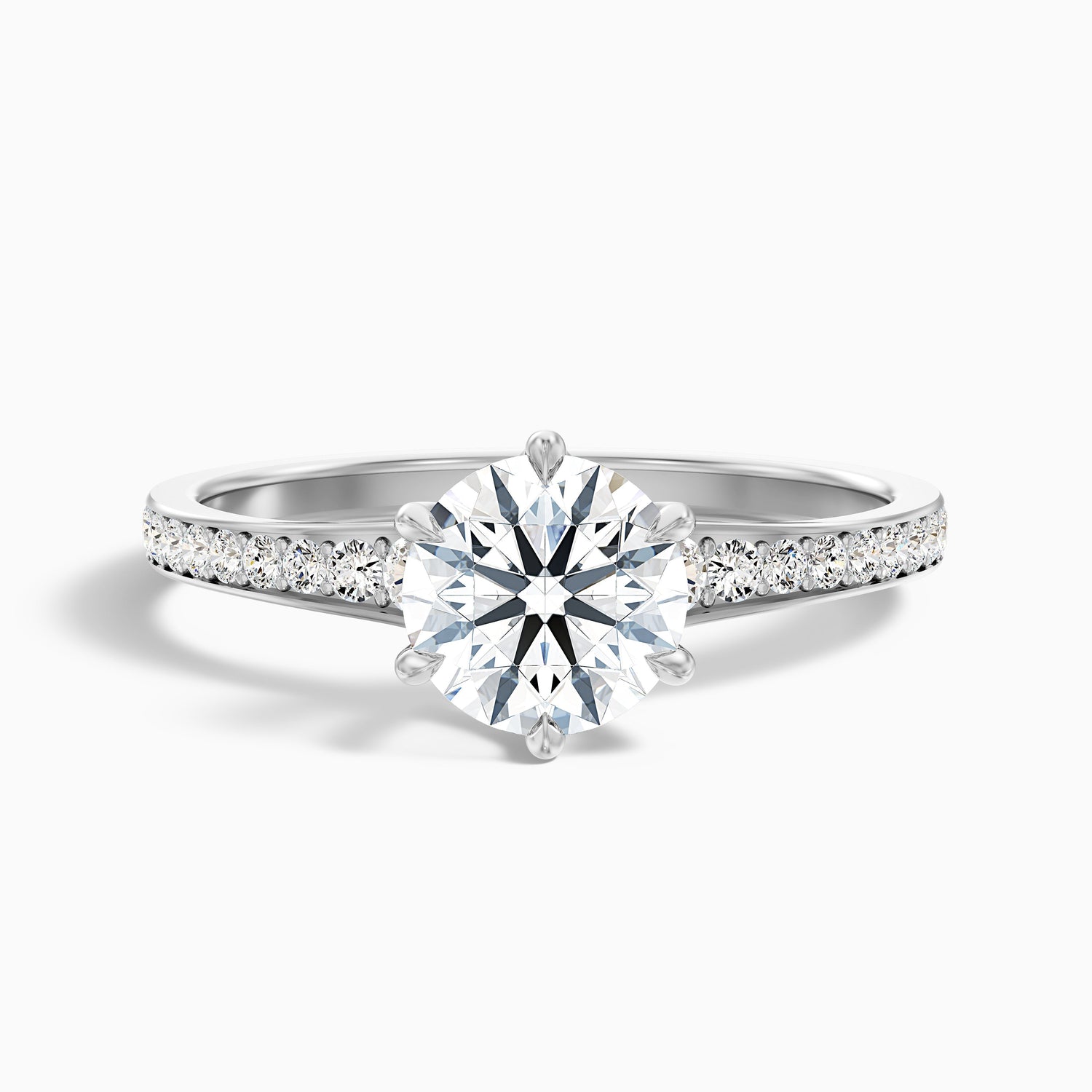 Kyra 5 Carat Round Side Stone Pave Lab Grown Diamond Ring in 18k White Gold