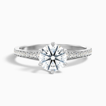 Kyra 5 Carat Round Side Stone Pave Lab Grown Diamond Ring in 10k White Gold