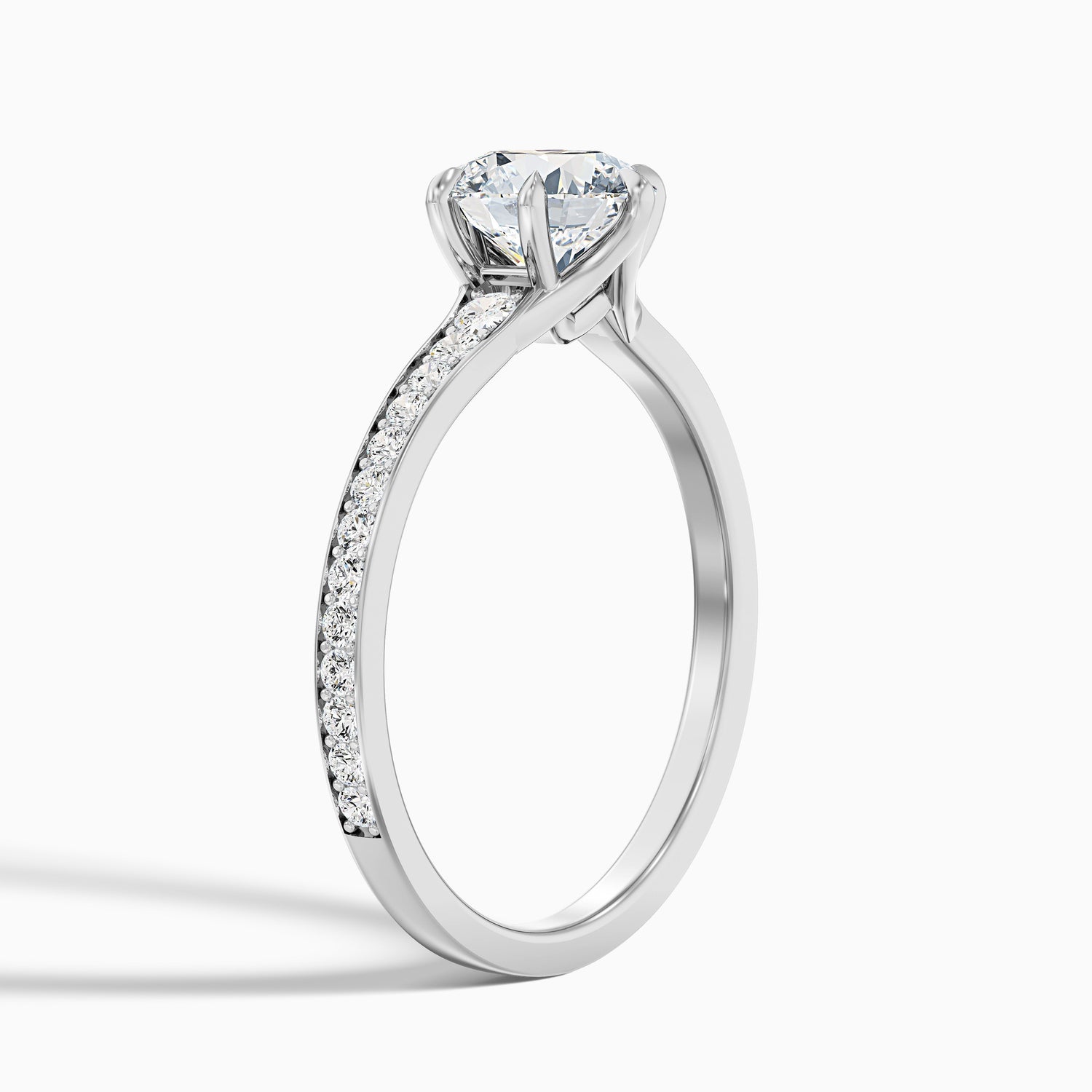 Carol 4 Carat Round Side Stone Pave Moissanite Engagement Ring in 14k Rose Gold