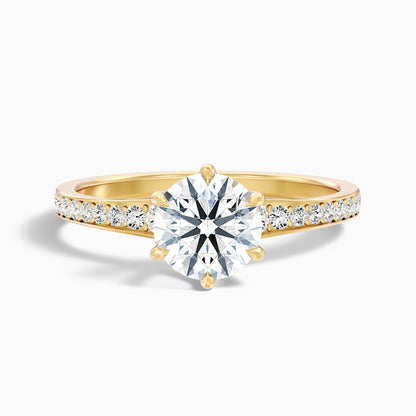 Carol 3 Carat Round Side Stone Pave Moissanite Engagement Ring in 10k White Gold