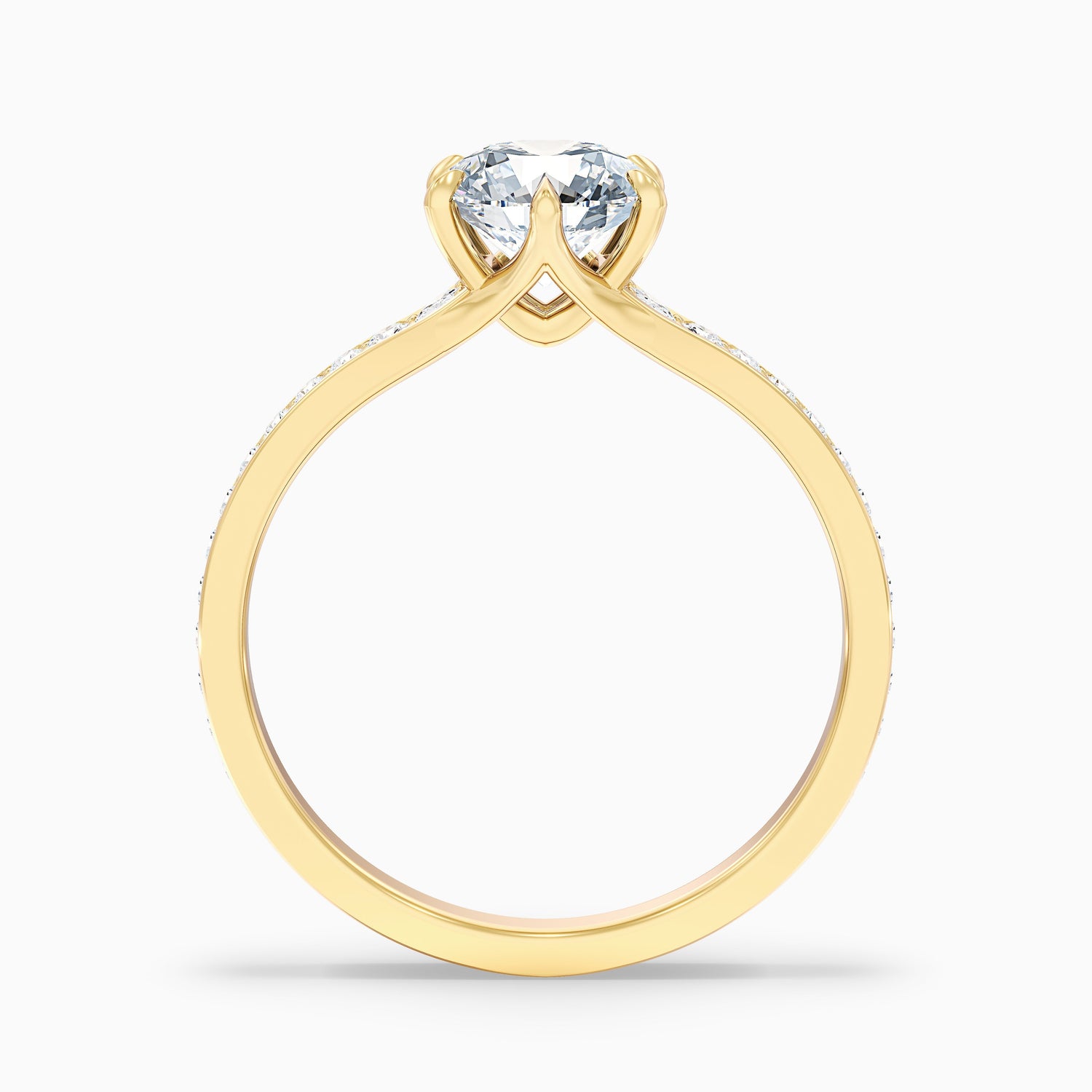 Carol 1.5 Carat Round Side Stone Pave Moissanite Engagement Ring in 14k Yellow Gold