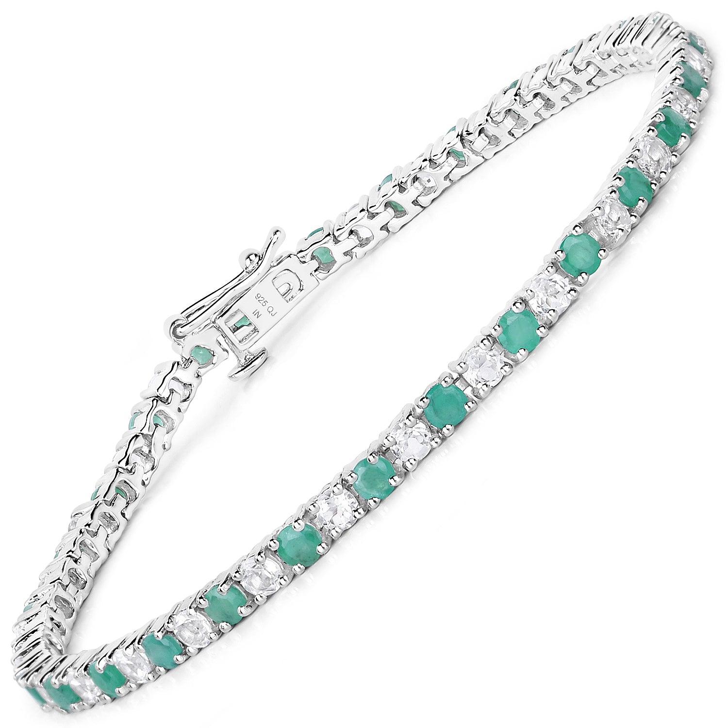 5.77 Carat Genuine Emerald and White Topaz .925 Sterling Silver Bracelet by Bids.com