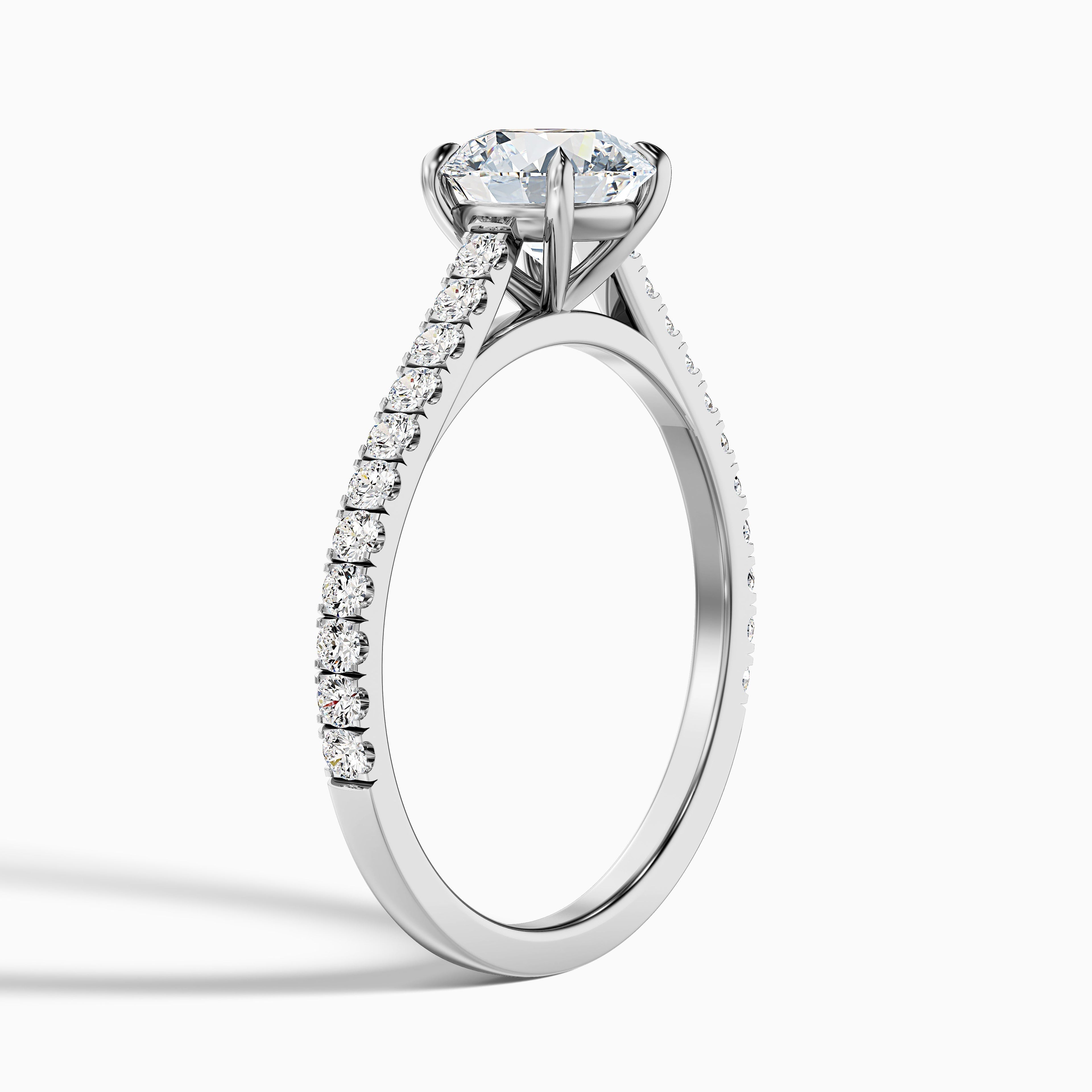 Carly 4 Carat Round Side Stone Pave Moissanite Engagement Ring in 10k White Gold