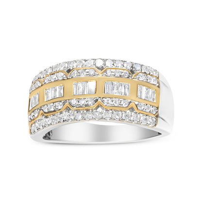 10K White and Yellow Gold 1.00 Cttw Baguette and Round cut Diamond Art Deco Multi-Row Ring Band (I-J Color, I1-I2 Clarity) - Ring Size 7 by Bids.com