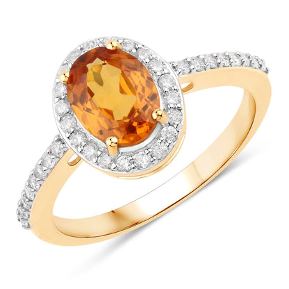 1.66 Carat Genuine Spessartite Garnet and White Diamond 14K Yellow Gold Ring by Bids.com