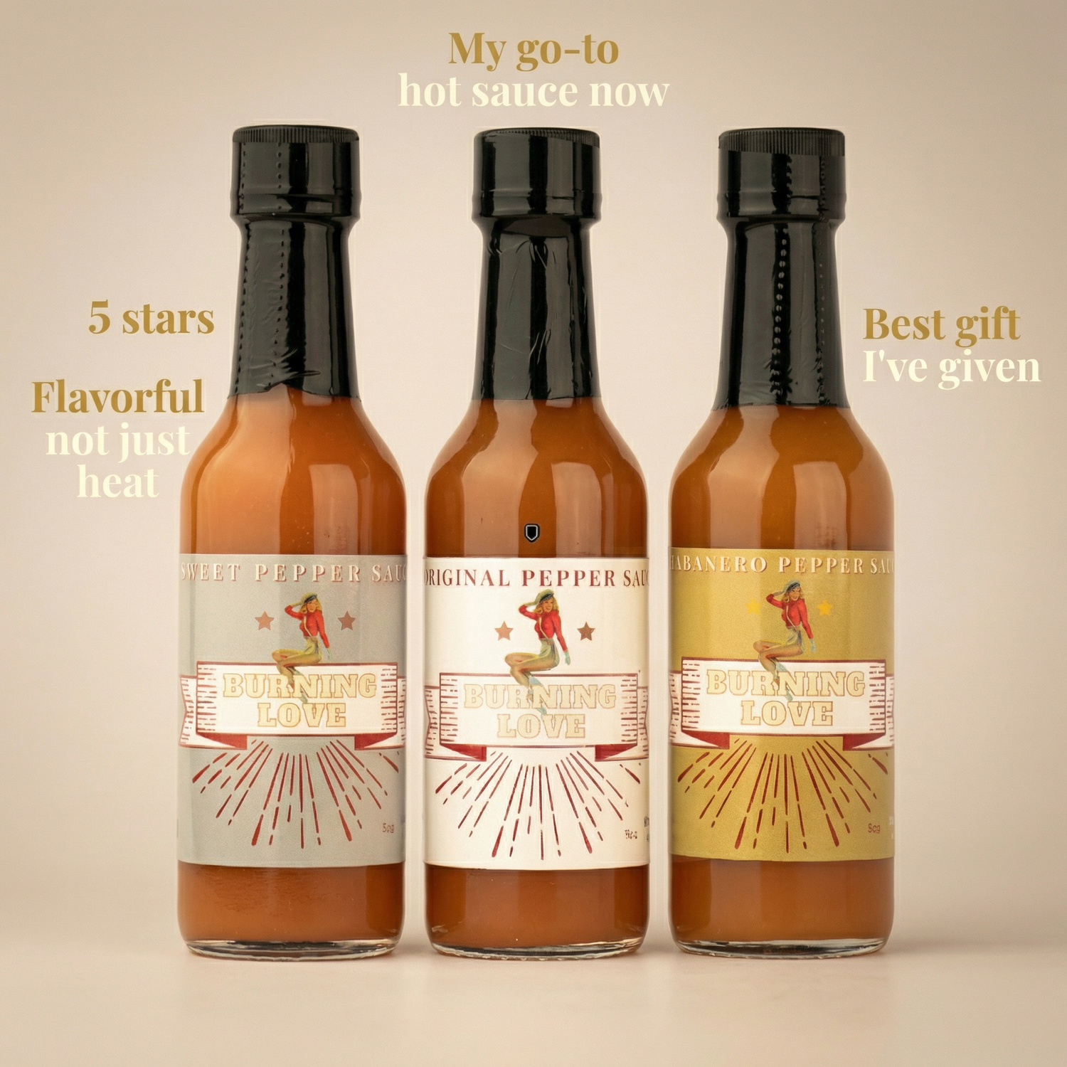 Hot Sauce 3-Pack Gift Set - Original, Habanero &amp; Sweet Heat | Small Batch Restaurant Made | Lady May by The Lady May