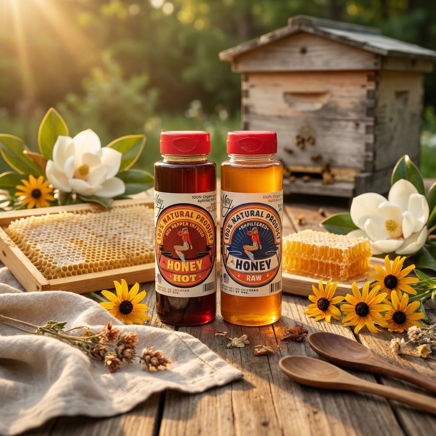 Raw Honey &amp; Hot Honey Duo - Sweet Heat 2-Pack Gift Set | Small Batch Farm Grown | Lady May by The Lady May