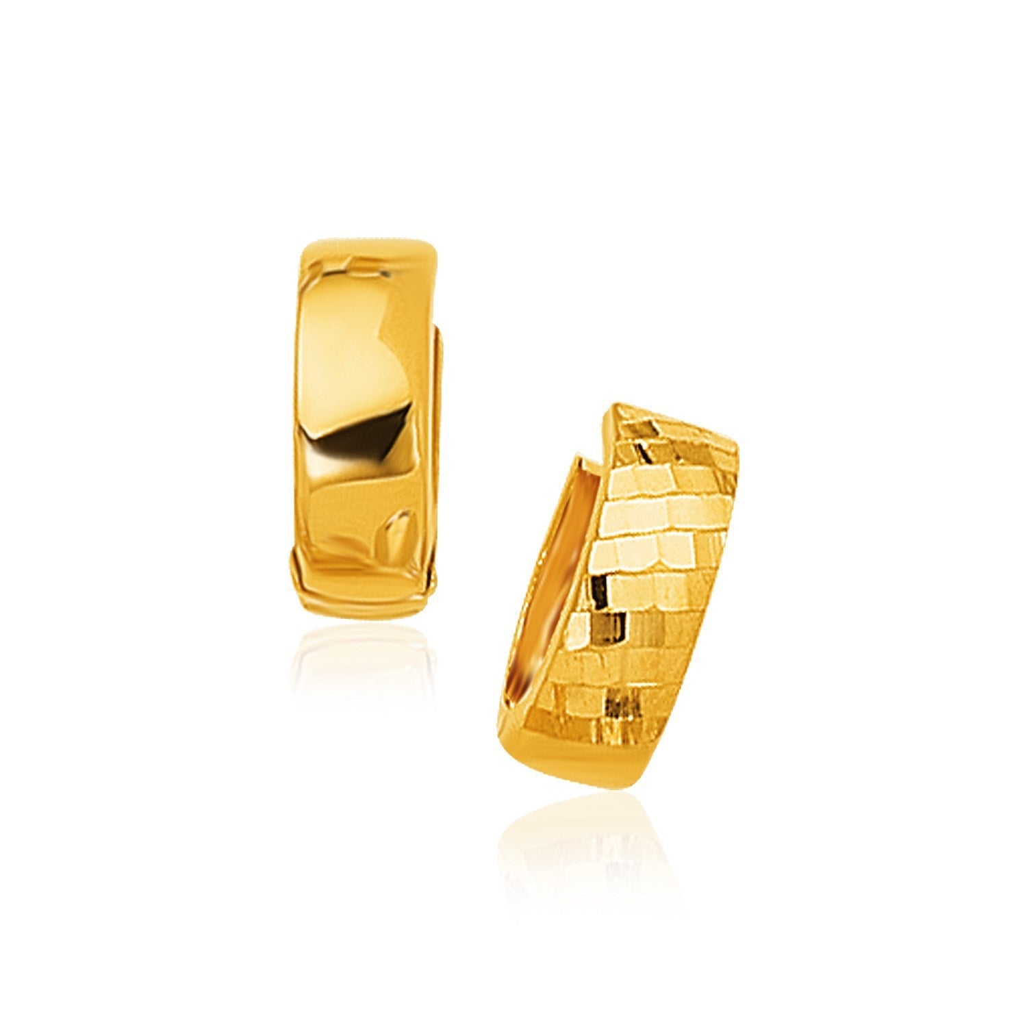 14k Yellow Gold Textured and Polished Hoop Earrings by Bids.com