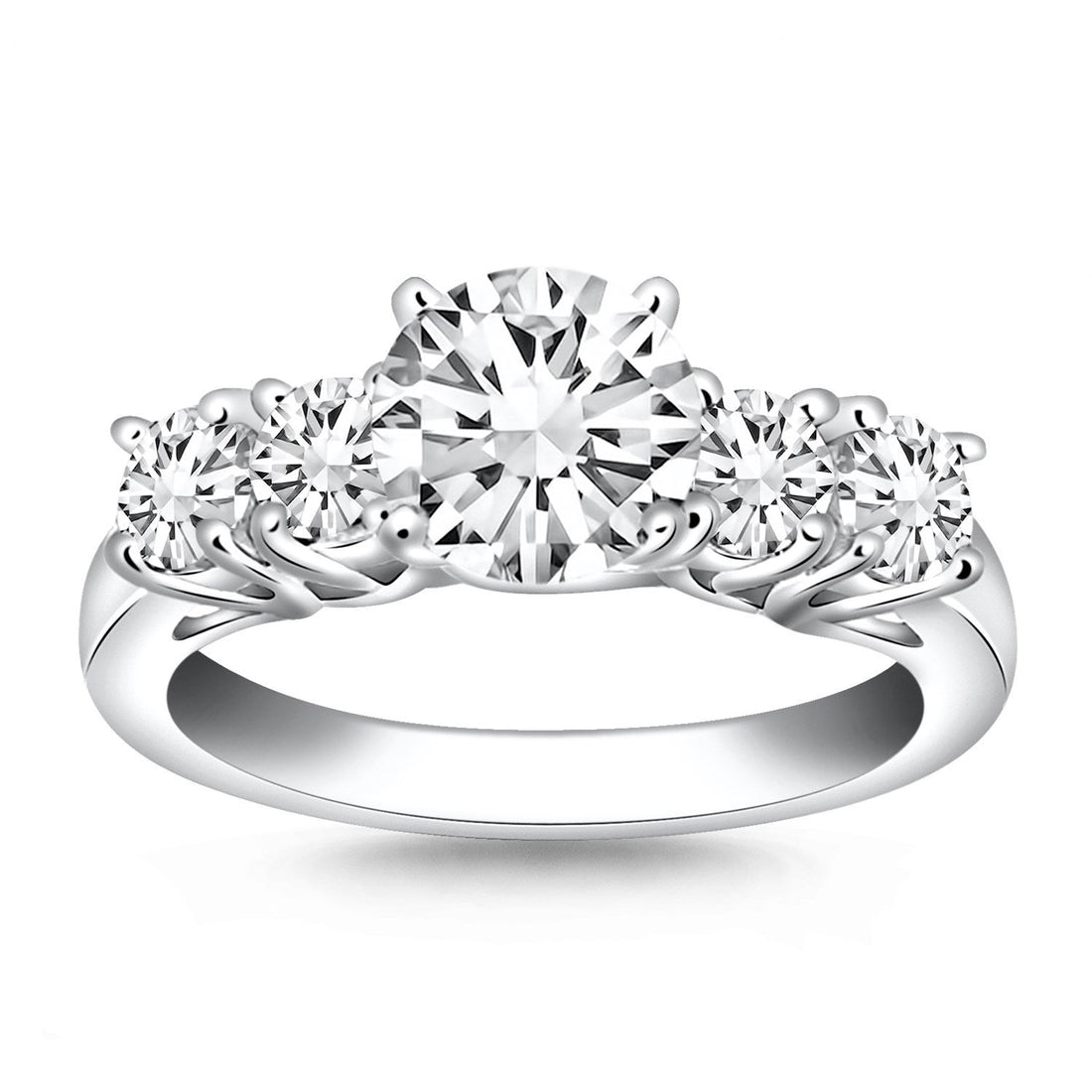 14k White Gold Five Stone Diamond Trellis Engagement Ring by Bids.com