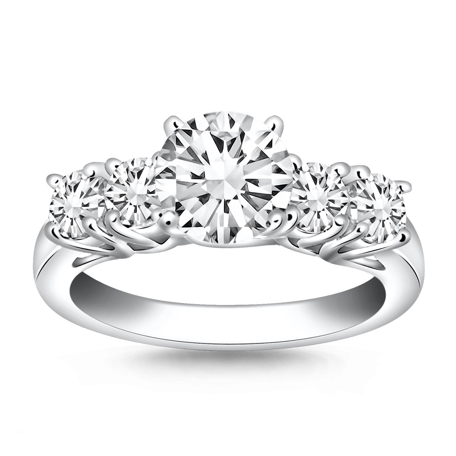 14k White Gold Five Stone Diamond Trellis Engagement Ring by Bids.com