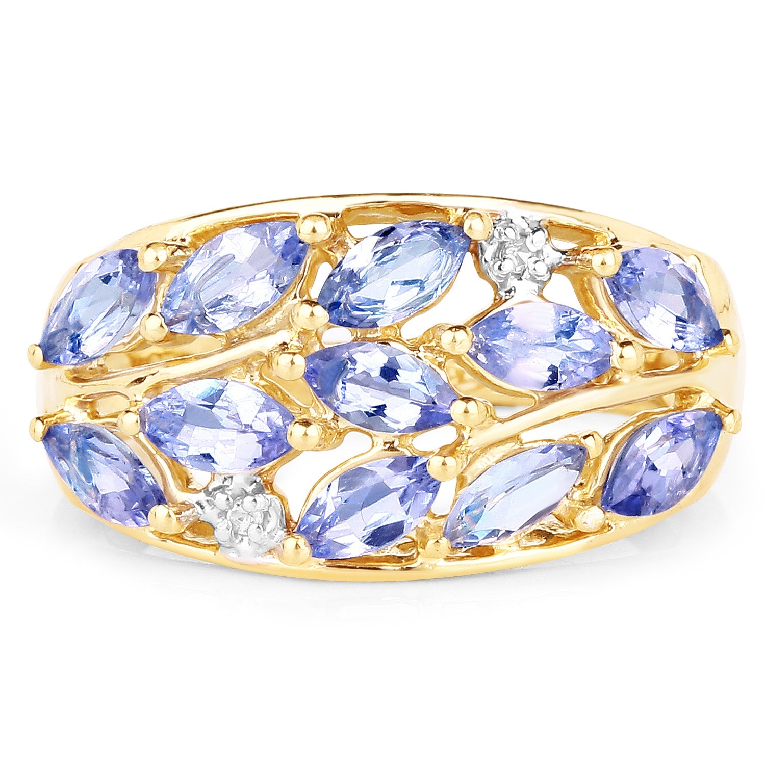14K Yellow Gold Plated 1.56 Carat Genuine Tanzanite and White Topaz .925 Sterling Silver Ring by Bids.com