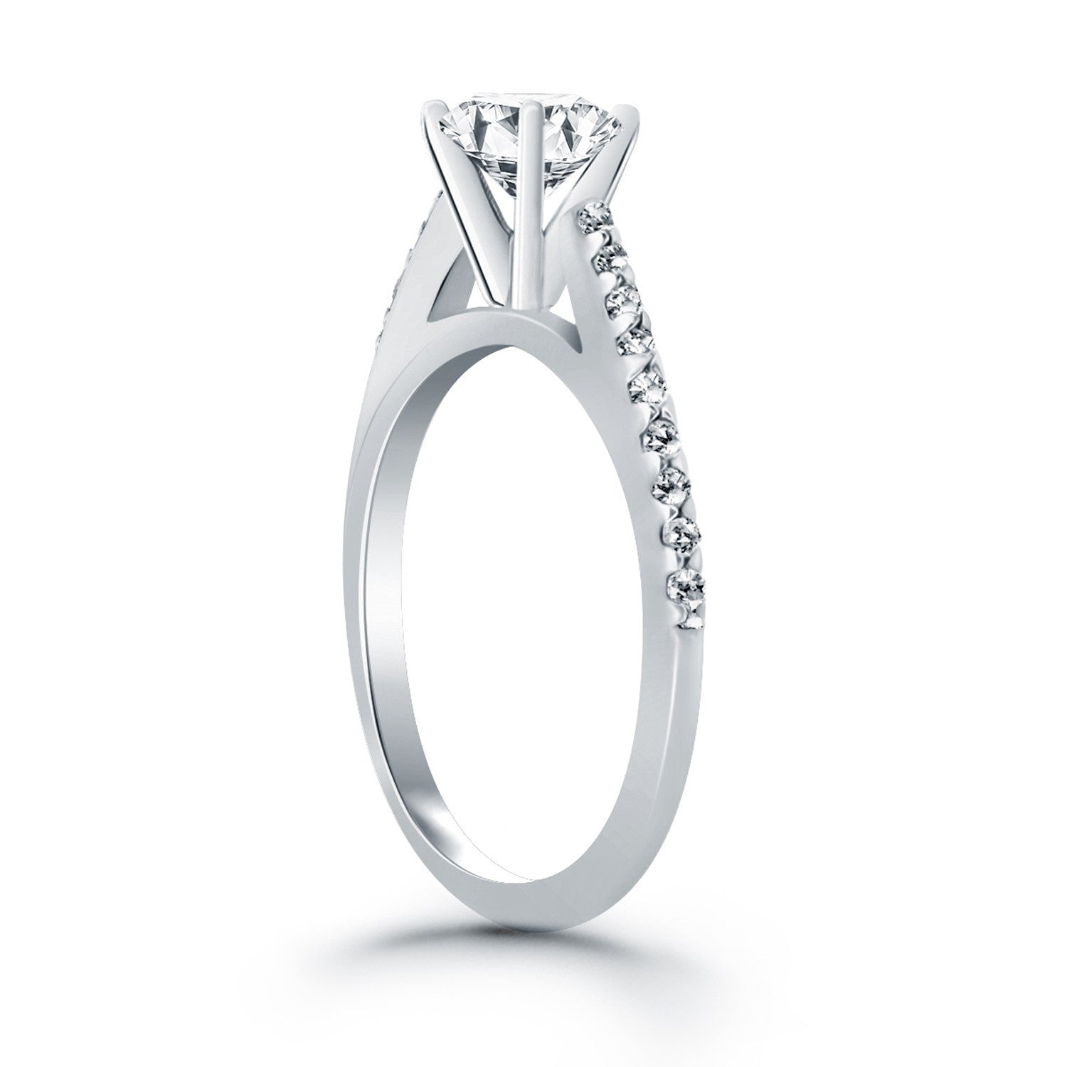 14k White Gold Micro Prong Diamond Cathedral Engagement Ring by Bids.com