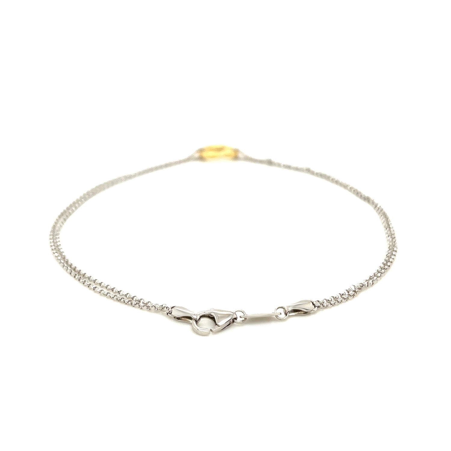 14k Yellow Gold and Sterling Silver Anklet with a Single Open Heart Station  DestGlow