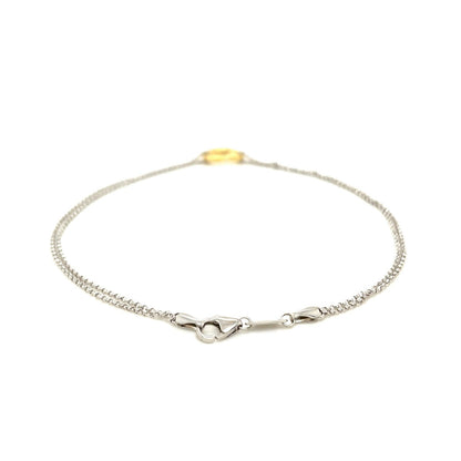 14k Yellow Gold and Sterling Silver Anklet with a Single Open Heart Station  DestGlow