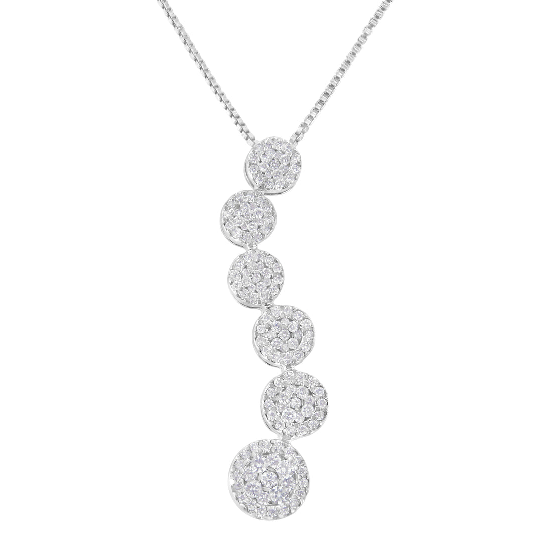 14K White Gold 1 cttw Diamond Cluster Journey Pendant Necklace (H-I, I1-I2) by Bids.com