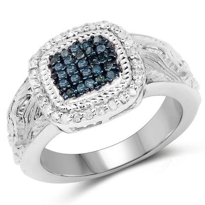 0.28 Carat Genuine Blue Diamond and White Diamond .925 Sterling Silver Ring by Bids.com