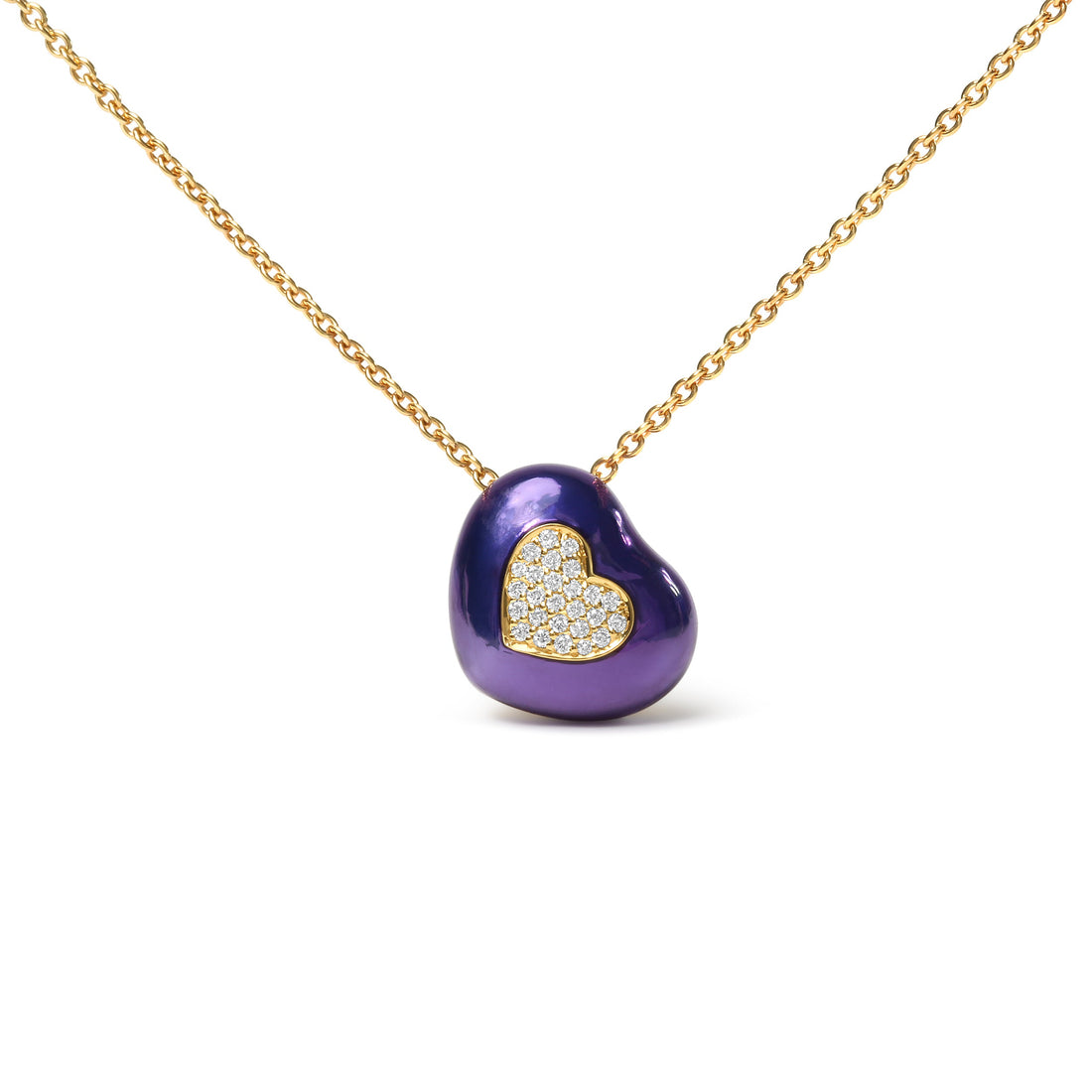 18K Yellow Gold Blue Enamel 1/10 Cttw Round Pave Diamonds Heart Shape 18" Pendant Necklace (G-H Color, SI1-SI2 Clarity) - Adjustable up to 16" - 18" by Bids.com