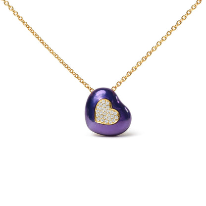 18K Yellow Gold Blue Enamel 1/10 Cttw Round Pave Diamonds Heart Shape 18" Pendant Necklace (G-H Color, SI1-SI2 Clarity) - Adjustable up to 16" - 18" by Bids.com