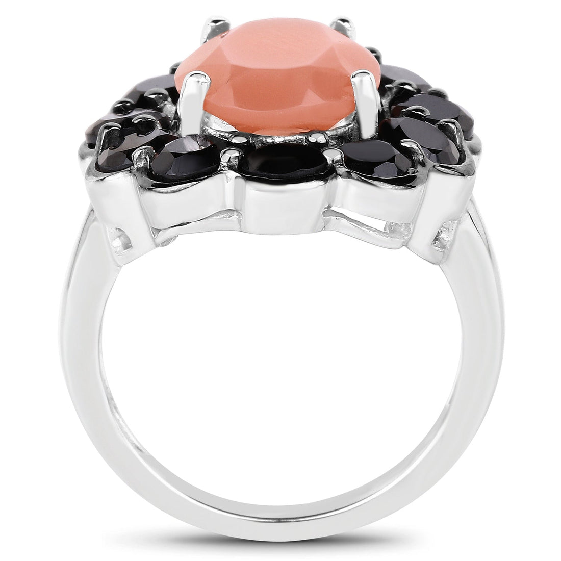 7.88 Carat Genuine Peach Moonstone and Black Spinel .925 Sterling Silver Ring by Bids.com