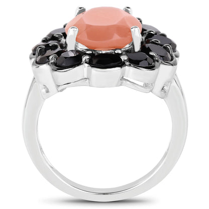 7.88 Carat Genuine Peach Moonstone and Black Spinel .925 Sterling Silver Ring by Bids.com