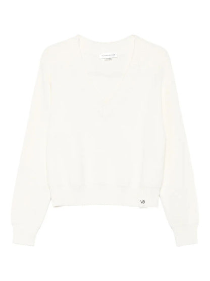 Victoria Beckham Women Relaxed Fit V-Neck Cotton Blend Sweater by Luosophy