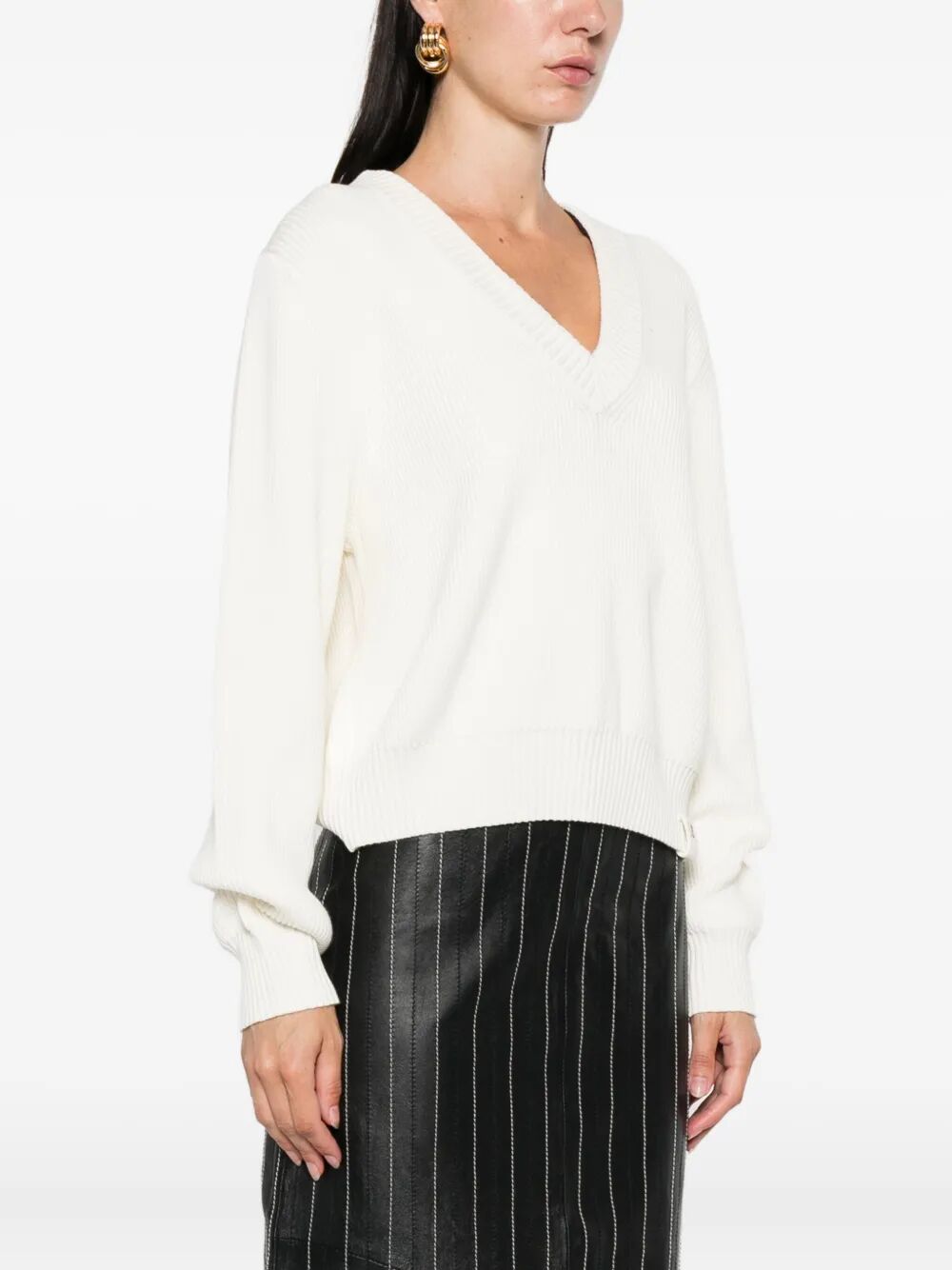 Victoria Beckham Women Relaxed Fit V-Neck Cotton Blend Sweater by Luosophy