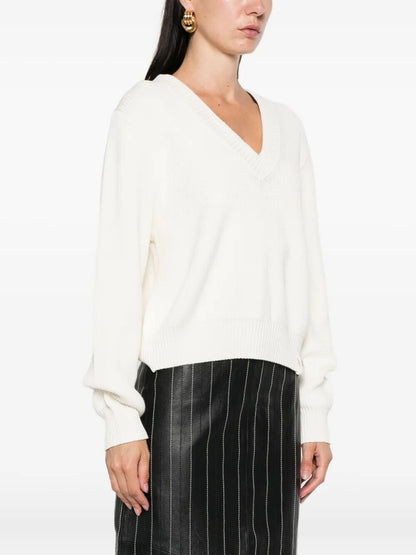 Victoria Beckham Women Relaxed Fit V-Neck Cotton Blend Sweater by Luosophy