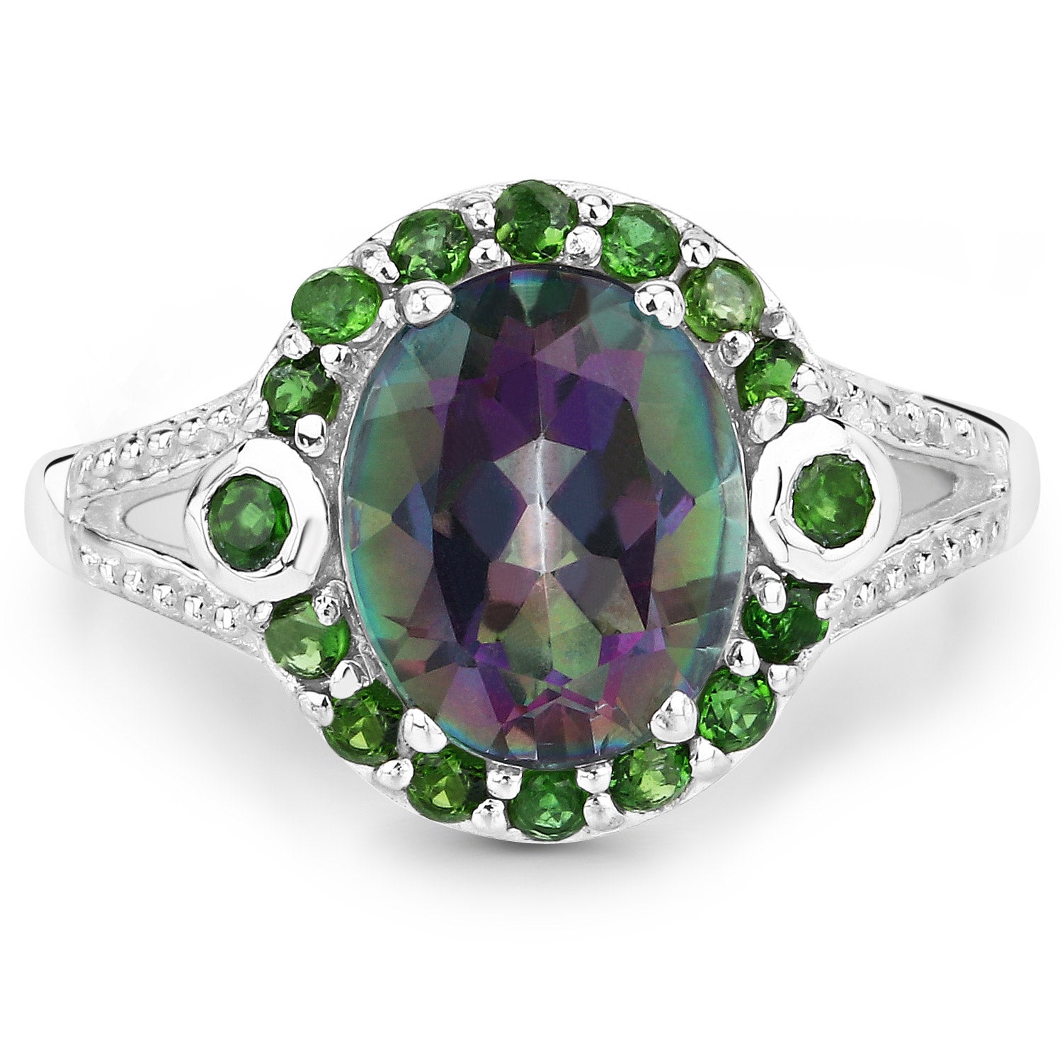 3.92 Carat Genuine Rainbow Quartz and Chrome Diopside .925 Sterling Silver Ring by Bids.com