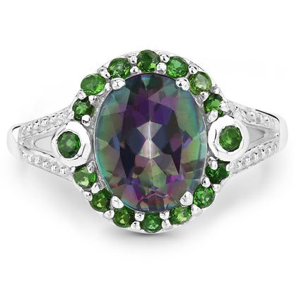 3.92 Carat Genuine Rainbow Quartz and Chrome Diopside .925 Sterling Silver Ring by Bids.com