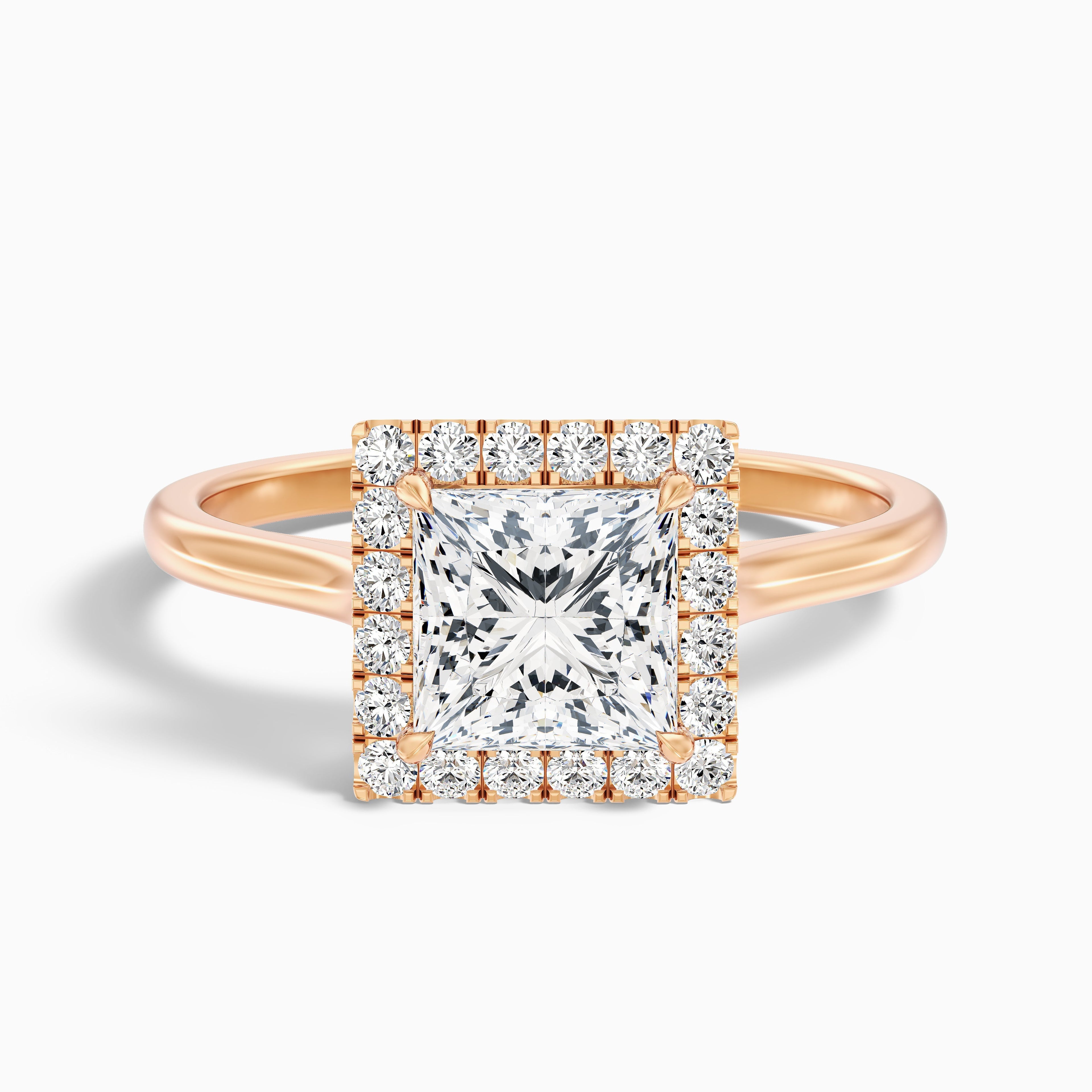 Ember 4 Carat Princess Cut Halo Lab Grown Diamond Ring in 10k Rose Gold