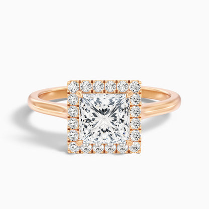 Bela 5 Carat Princess Cut Halo Moissanite Engagement Ring in 10k Yellow Gold