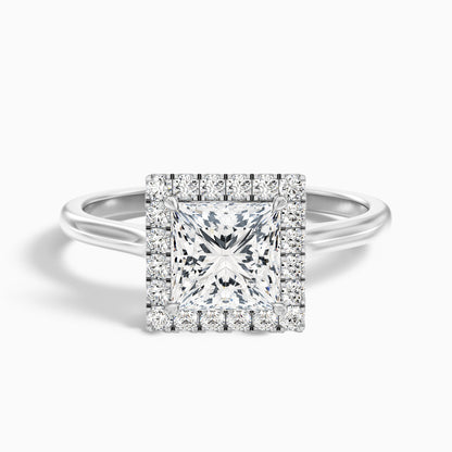 Bela 2.5 Carat Princess Cut Halo Moissanite Engagement Ring in 14k Rose Gold