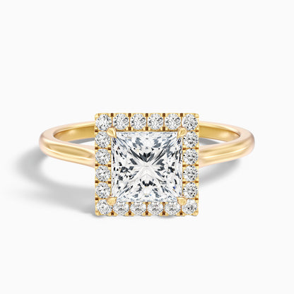 Bela 4.5 Carat Princess Cut Halo Moissanite Engagement Ring in 10k Yellow Gold  DestGlow