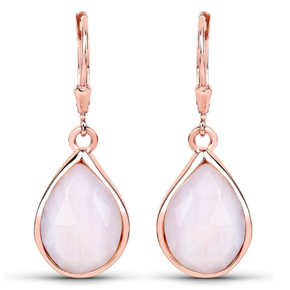 18K Rose Gold Plated 7.60 Carat Genuine Pink Opal .925 Sterling Silver Earrings  DestGlow