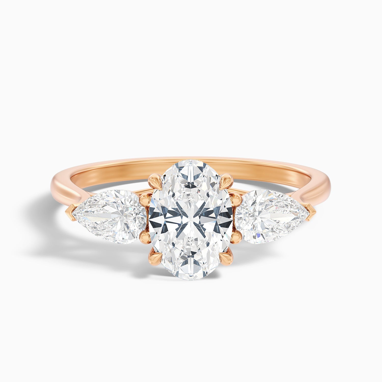 Jini 1.5 Carat Three Stone Oval Lab Grown Diamond Ring in 14k Rose Gold