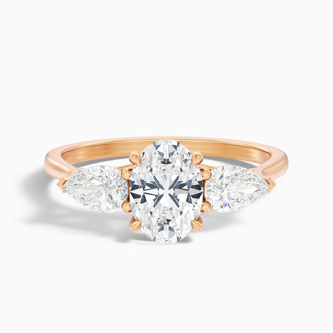 Ceci 7 Carat Three Stone Oval Halo Moissanite Engagement Ring in 14k Rose Gold  DestGlow