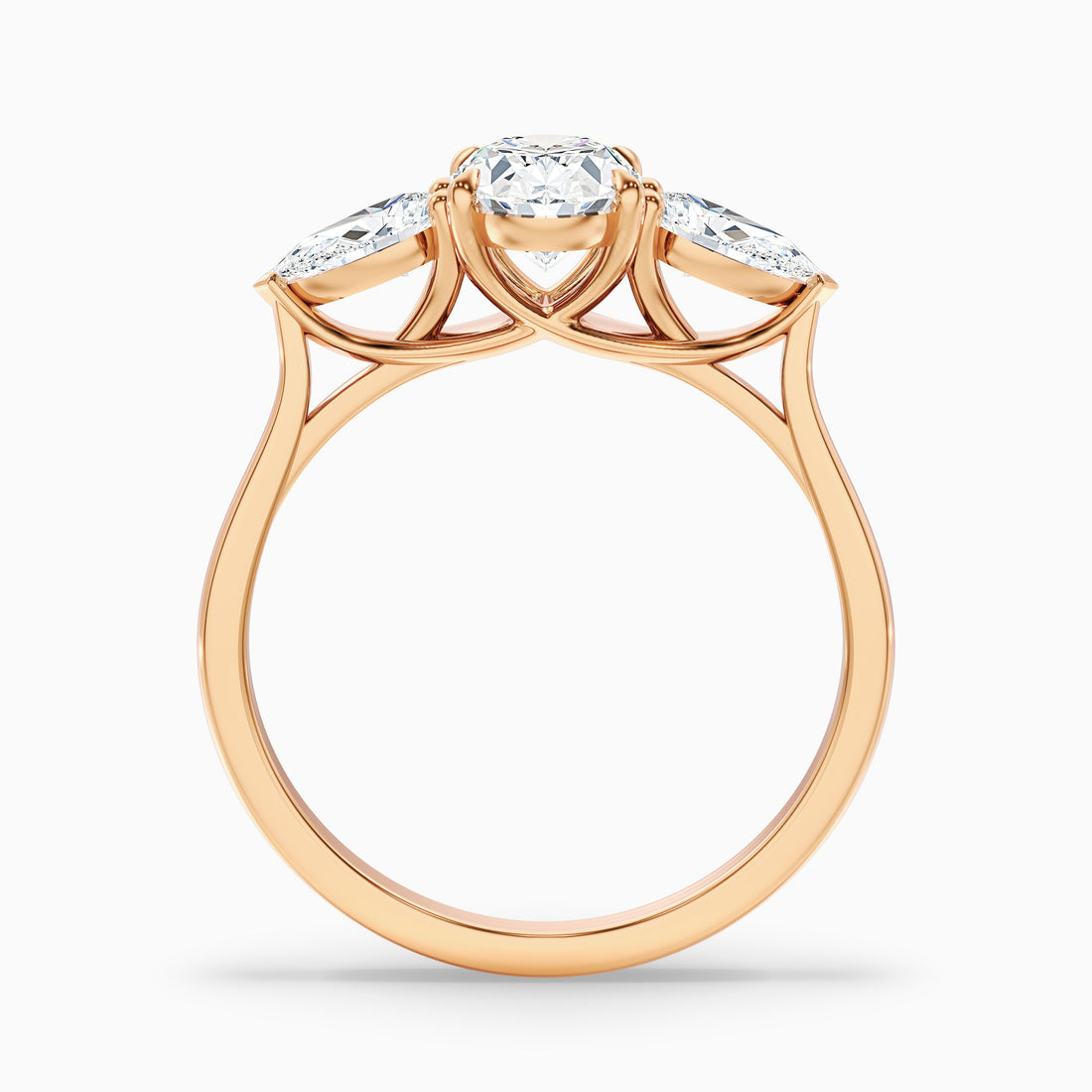 Ceci 7 Carat Three Stone Oval Halo Moissanite Engagement Ring in 10k Rose Gold  DestGlow