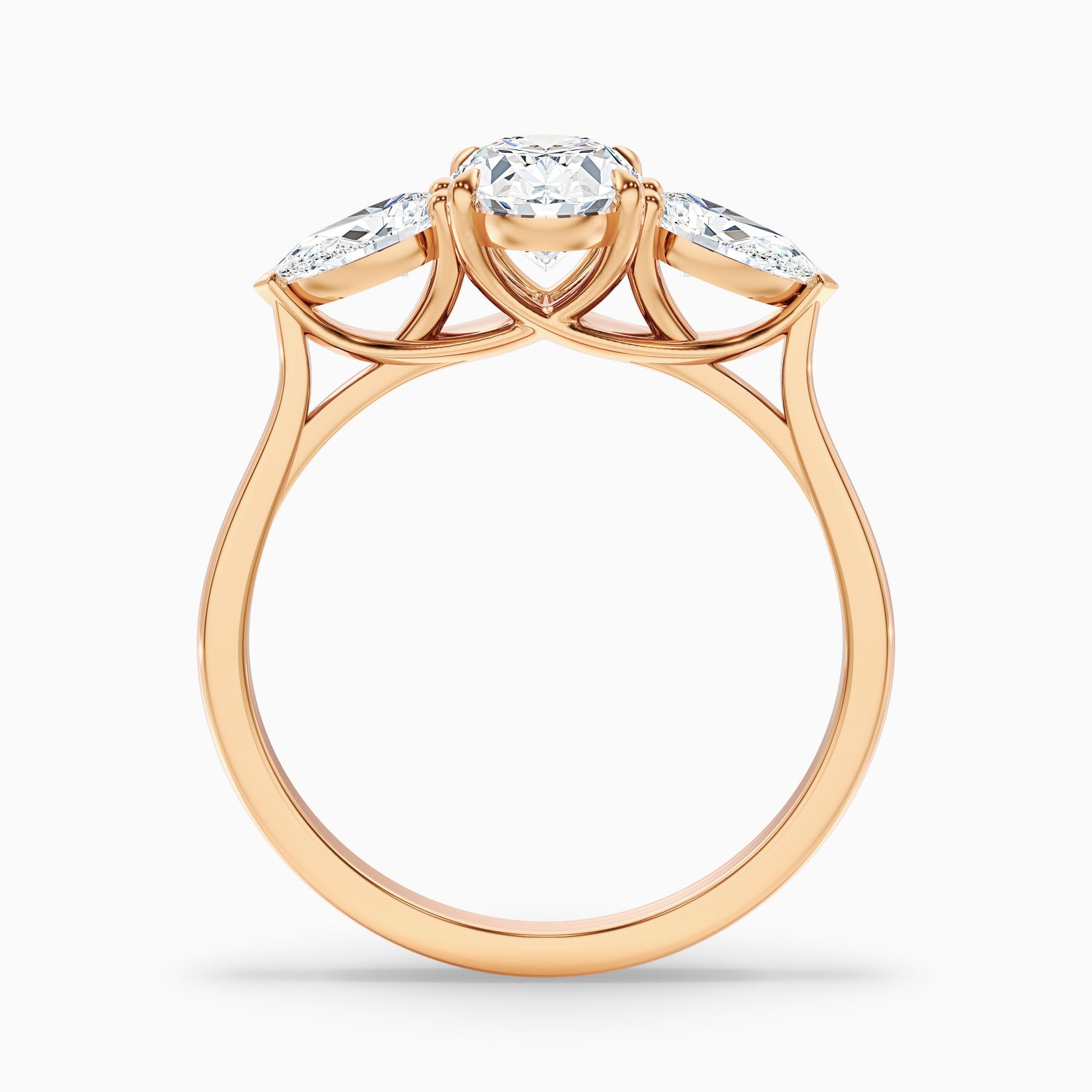 Jini 4.5 Carat Three Stone Oval Lab Grown Diamond Ring in 18k Yellow Gold