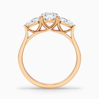 Isa 3 Carat Three Stone Oval Halo Moissanite Engagement Ring in 18k White Gold